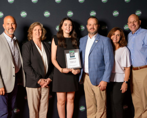 Group photo of BankSouth Mortgage employees celebrating at the 2024 Cyber City Awards Ceremony. From left to right: Mac Cregger, Debra Taylor, Riley Rabun, Alan Rabun, Cyndi Eber, and David Godwin.